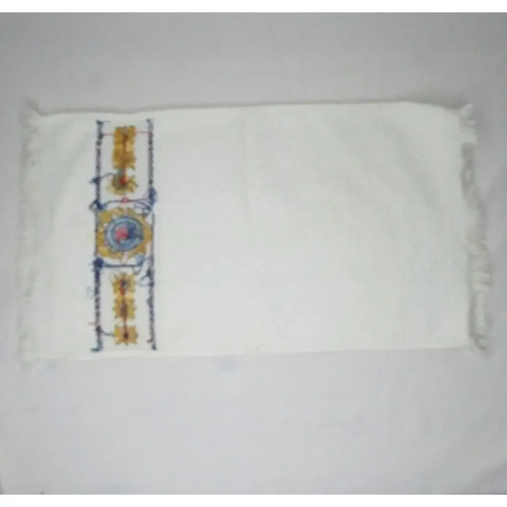2 Coast Guard Cross Stitch Fingertip Towels Off White Anchors Ship Wheels Emblem